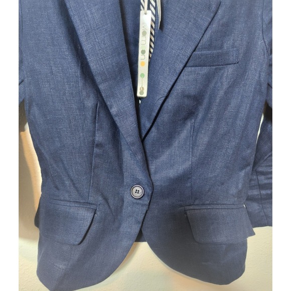 NWT‎ Blue Linen Blazer 1 Button Notch Lapel Coastal Grandma Academia Nautical PS - Picture 7 of 12